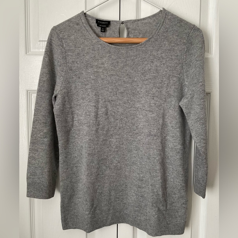 Talbots Pure Cashmere 3/4 Sleeve Gray Sweater Size S NWT - Picture 3 of 8